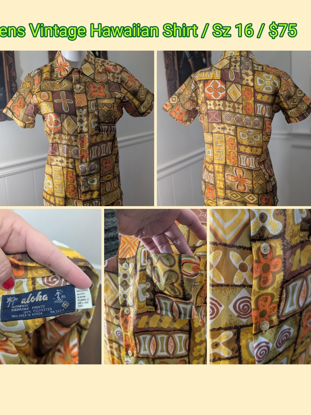 Men's Aloha Vintage Hawaiian Button-Up Shirt - Yellow & Orange